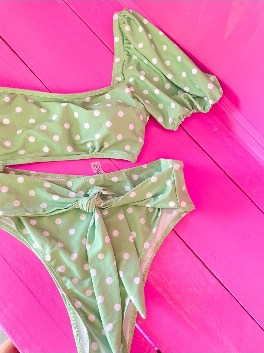 Polka Dot Mint Green Women's Bikini Set - Picture 2 of 3